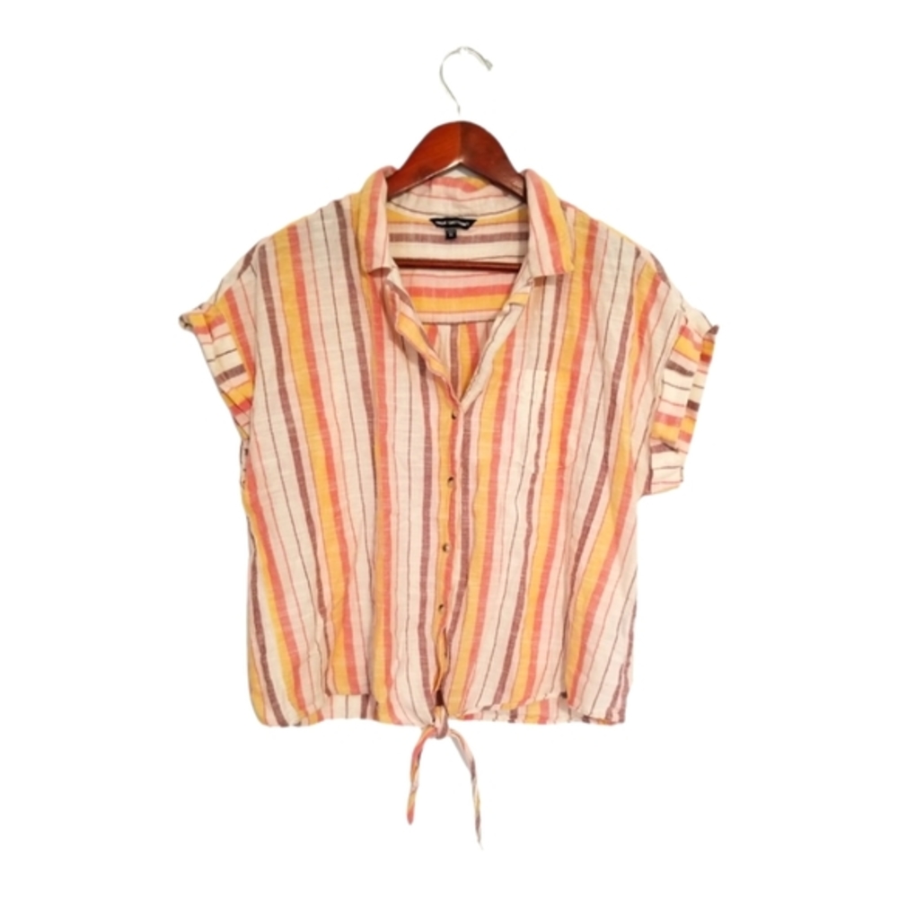 ❤PICK 3/$15❤80s & 90s Style Unique Spectrum Pastel Striped Button Up Blouse XL